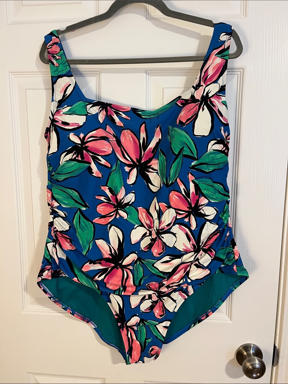 Floral One-Piece Swimsuit - Blue with Pink & Green Floral 3x 22